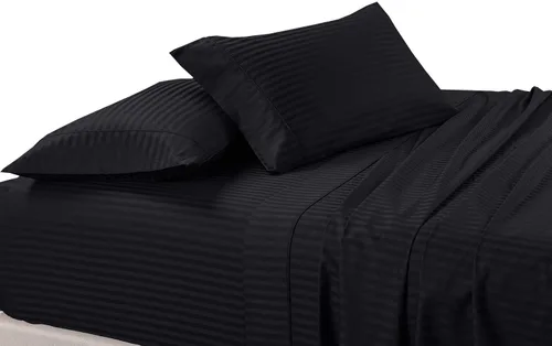 Miniatura 5 de sheetsnthings Juego de 2 fundas de almohada de 300 hilos, tamaño Queen, color negro a rayas