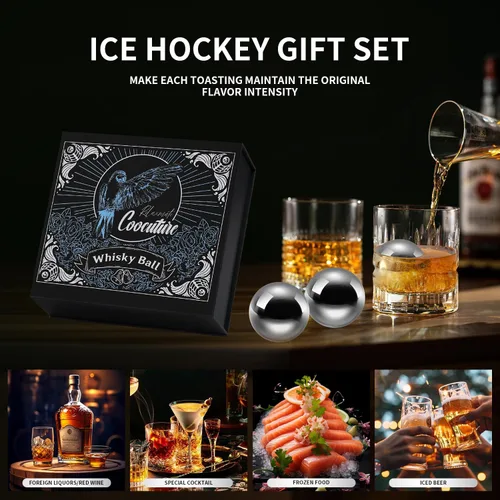 Miniatura 7 de Juego de 4 esferas de hielo de acero inoxidable reutilizables, esferas de cubitos de hielo para bebidas, piedras de whisky, regalos para hombres