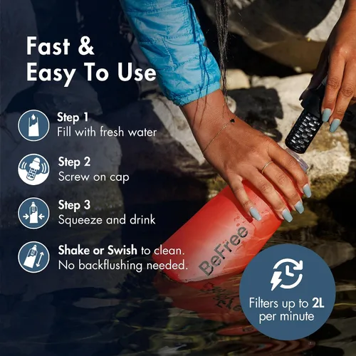 Miniatura 6 de Katadyn BeFree - Botella de filtro de agua plegable ultraligera de 1.0L para senderismo, camping, mochilero Nuevo modelo - Misty Red