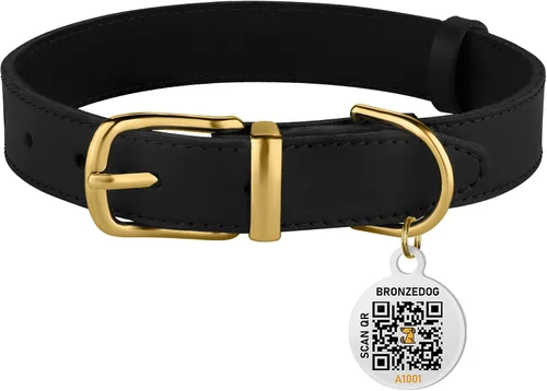 Miniatura 6 de BRONZEDOG Collar de cuero para perro con etiqueta de identificación QR, collares básicos para mascotas pequeños mini, gatos, cachorros