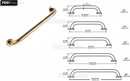 Miniatura 2 de Barra de agarre de 20 pulgadas para seguridad de ducha de hotel, motel, hogar, latón macizo, oro pulido, reposabrazos de construcción resistente