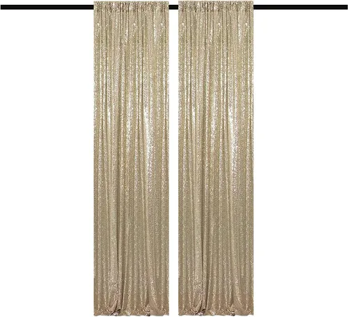 Miniatura 58 de Cortinas de fondo de lentejuelas negras con purpurina de 2 x 8 pies, 4 paneles para decoración de bodas, fiestas de cumpleaños, despedidas de Negro