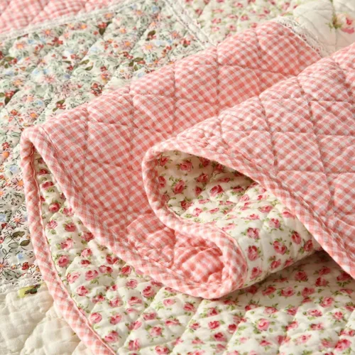 Miniatura 6 de ABREEZE Juego de edredón de algodón con diseño floral de rosa desgastada, juego de ropa de cama victoriana, juego de edredón floral, Rosa Rosa