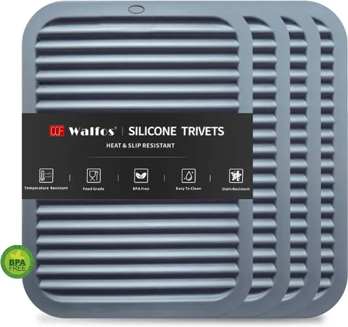 Walfos Salvamanteles de silicona para ollas y sartenes calientes, almohadillas calientes resistentes al calor para encimera de cocina, 4