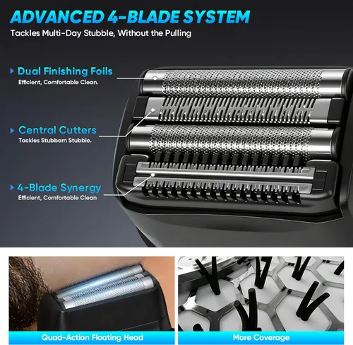 Miniatura 4 de Afeitadoras eléctricas de aluminio para hombres: maquinilla de afeitar eléctrica compacta con 4 cuchillas flotantes, afeitadora portátil de viaje