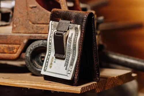 Miniatura 5 de HoJ Co DEACON ID Billetera plegable con clip de dinero para hombres cartera de cuero de grano completo con bolsillo frontal Cartera plegable
