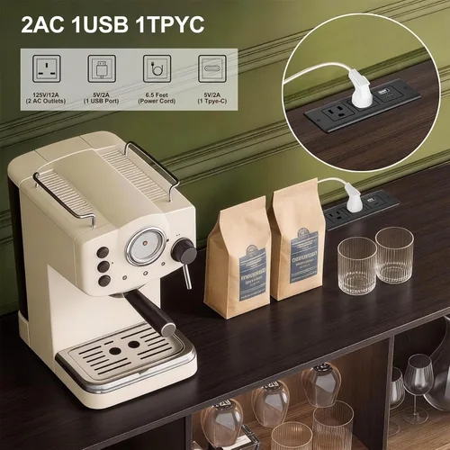 Miniatura 5 de DHH Gabinete de bar de vino de 55 pulgadas con almacenamiento, licor estriado y barra de café con estante para vino y soporte para vidrio, aparador
