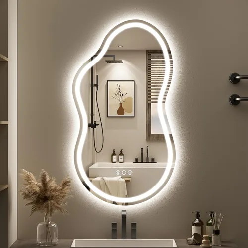 Miniatura 87 de 24x30 Espejo de baño LED con marco negro con luces, retroiluminado + iluminación frontal, espejo de tocador iluminado antivaho para pared de baño