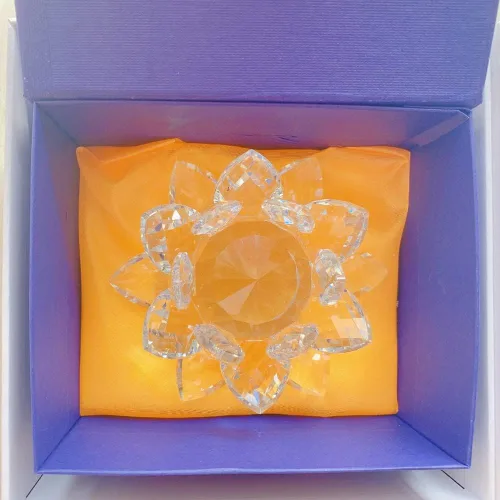 Miniatura 4 de Loto de cristal transparente, flor de cristal brillante con caja de regalo, reflejo de tono, purpurina, paz, pureza, buena fortuna, sabiduría