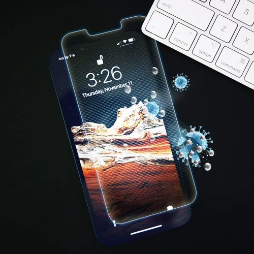 Miniatura 4 de Protector de pantalla de vidrio templado antiluz azul con iones plateados para iPhone 14 Pro Max, probado por SGS e Intertek, bloquea la luz azul