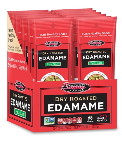 Seapoint Farms - Edamame crujiente tostado en seco, bocadillo a base de plantas, 20 g de proteína, 2 ingredientes, sin aceites añadidos, vegano, sin