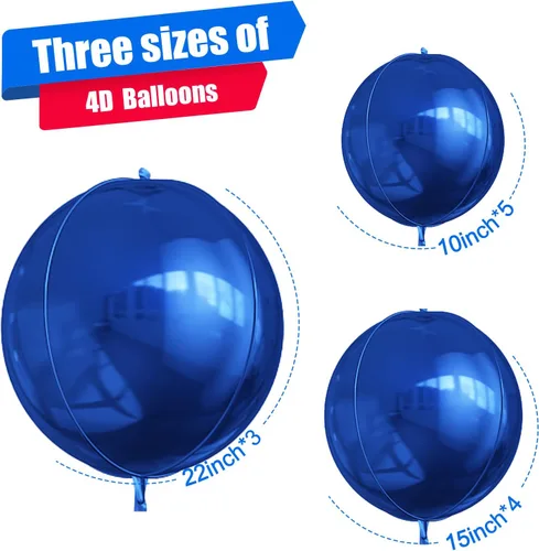 Miniatura 2 de 12 globos redondos de aluminio azul marino, globos de helio 4D de 22 pulgadas, 15 pulgadas, 10 pulgadas, globo de aluminio azul metálico