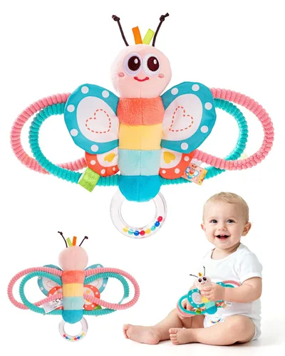 Miniatura 8 de Jollybaby Sonajeros suaves para bebés y juguete de anillos de peluche para recién nacidos de 0-3-6-12 meses, juguetes sensoriales y de desarrollo