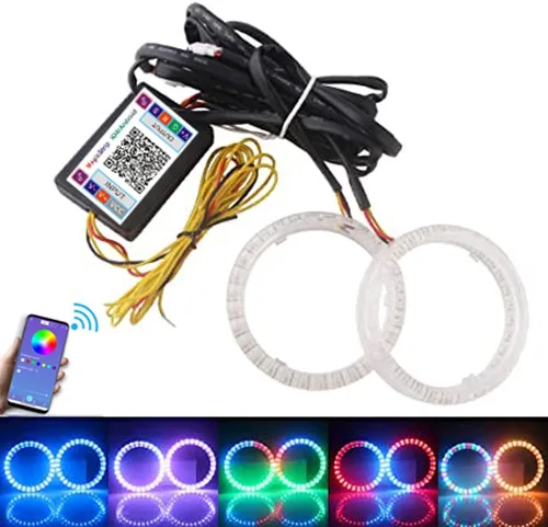 Qasim 1 par de anillos de halo LED RGB de 80 mm con 30 SMD 3535, ojos de ángel para motocicleta y coche, luz DRL, luz antiniebla, señal de giro,