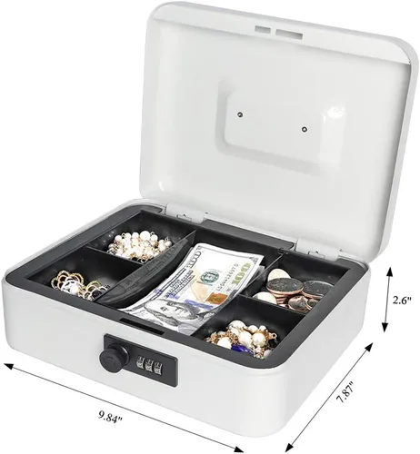 Miniatura 4 de Jssmst - Caja fuerte grande con cerradura con combinación, metálica y duradera, con bandeja para dinero en efectivo, color rosado