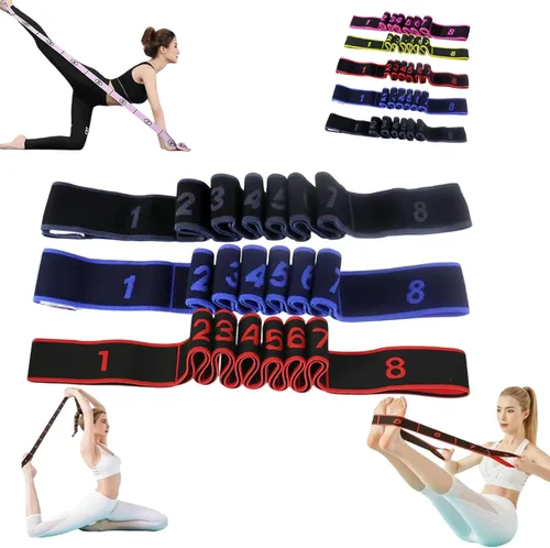 Miniatura 11 de Banda de resistencia de fitness para estiramiento y yoga, ejercicio de tirador de moda, banda de resistencia numerada con asas para brazos, 8 bucles