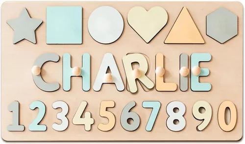 WNNNS Rompecabezas de nombres para niños, regalos personalizados para bebés, juguetes de madera, rompecabezas para niños pequeños de 1 a 3 formas,