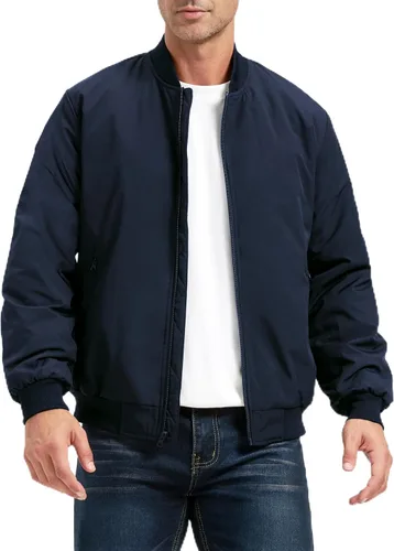 Miniatura 9 de Chaqueta bomber para hombre, chaqueta de bombardero para otoño e invierno, cálida, rompevientos, cremallera completa, abrigos acolchados casuales