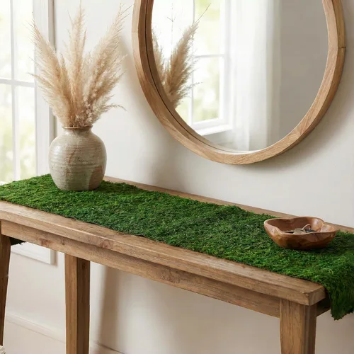 Miniatura 4 de Camino de mesa de musgo seco de 71" x 12" para decoración de jardín de fiesta, verde oscuro, 30x180CM