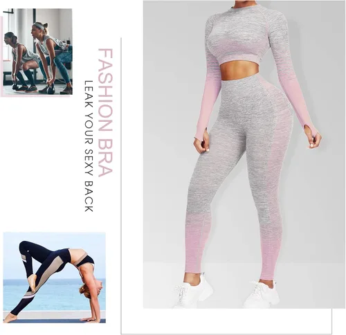 Miniatura 7 de JOYMODE - Conjunto de entrenamiento para mujer, diseño de 2 piezas con leggings de tiro alto sin costuras y camiseta corta , para yoga