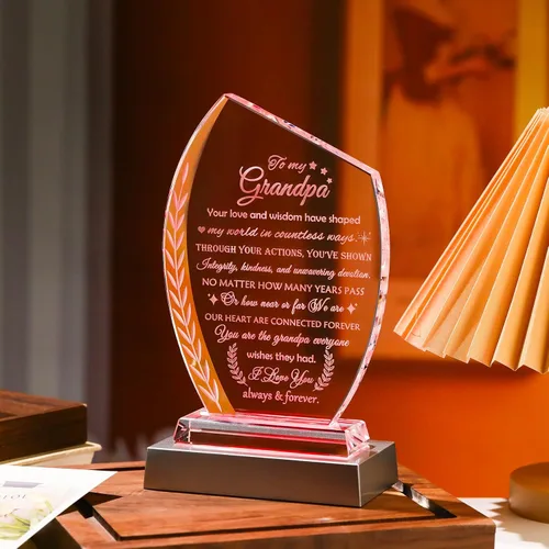 Miniatura 5 de Qianwei Regalos de cumpleaños para el abuelo de los nietos, placa de cristal único regalo para mi abuelo con base LED colorida, regalo