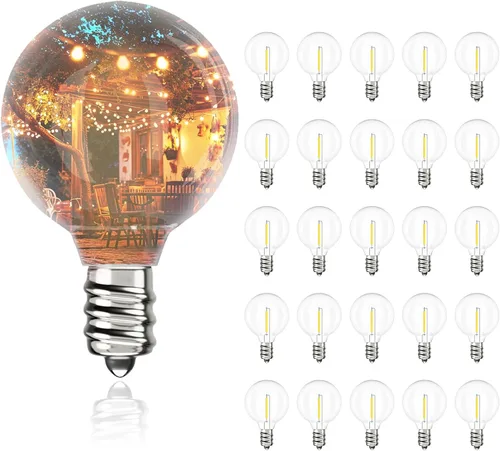Svater Bombillas LED G40 de repuesto para tira de luces al aire libre, paquete de 25 bombillas regulables inastillables, bombillas Edison con base