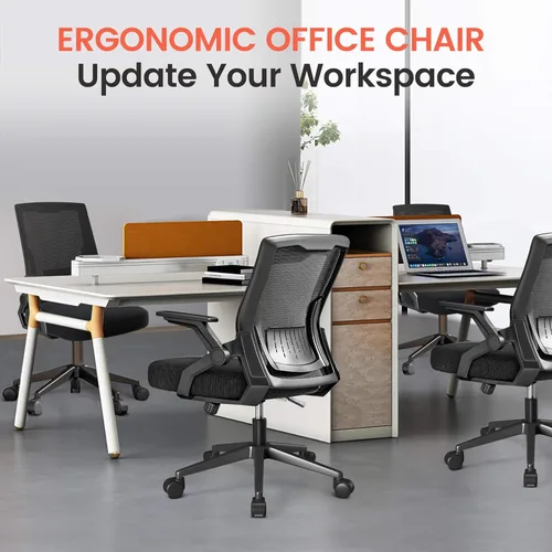 Miniatura 7 de GTPLAYER Silla de oficina ergonómica con reposabrazos abatibles, silla ejecutiva para computadora en casa, malla transpirable y cómodo soporte Negro