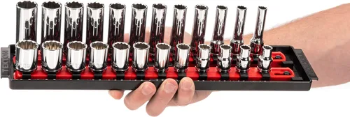 Miniatura 7 de TEKTON Juego de llaves de vaso de 12 puntos poco profundas y profundas de 3/8 pulgadas con rieles y bandejas, 42 piezas