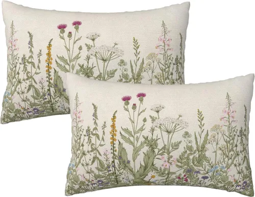 Miniatura 13 de CXMEIFLY Juego de 2 fundas de almohada de hojas florales de primavera de 16 x 16 pulgadas, para decoración de flores chinoiserie, almohadas