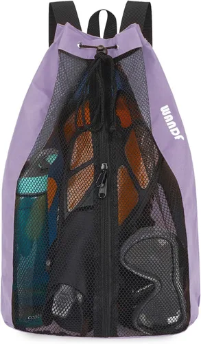 Miniatura 11 de WANDF Bolsa de Natación Mochila de Malla con Cordón Mochila de Playa para Natación, Gimnasio y Equipo de Entrenamiento Verde Fluorescente