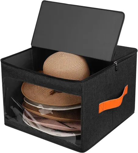 Miniatura 9 de kushon Caja de almacenamiento mejorada para sombreros para mujeres y hombres, bolsa organizadora de cajas de sombreros de armario con tapas a prueba