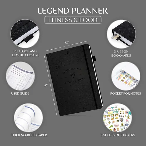 Miniatura 2 de Legend Fitness & Food Journal - Agenda de nutrición y entrenamiento con calendario de ejercicios y rastreador de nutrientes, libro de registro