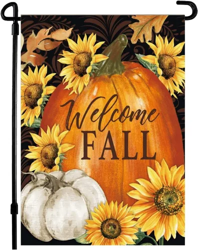 Miniatura 7 de Bandera de jardín de otoño, calabazas y hojas, de 12 x 18 pulgadas, perfecta para el parche de calabazas. Colores de otoño de doble cara