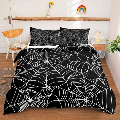 Miniatura 24 de Juego de funda de edredón de calabaza para Halloween, divertido diseño de calabaza malvada, color negro, juego de ropa de cama Tiwn 1 funda