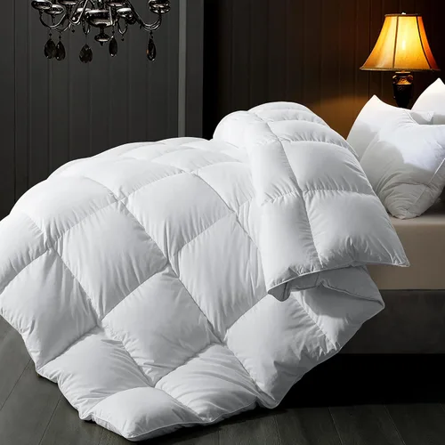 Miniatura 11 de ELNIDO QUEEN® Edredón de Plumas Tamaño Queen, Relleno de Edredón, Lujoso Edredón Esponjoso Gris de Hotel con Pliegues Pinzados para Cama - Funda