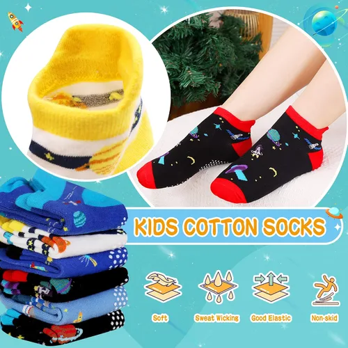 Miniatura 2 de Eyean Calcetines tobilleros de algodón para niños, diseño de animales, suaves, antideslizantes, para niños y niñas, calcetines invisibles, 6 pares