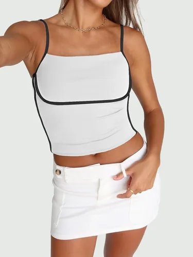 Miniatura 6 de Trendy Queen Camiseta sin mangas para mujer con tirantes delgados ajustables, linda camiseta corta para salir de verano