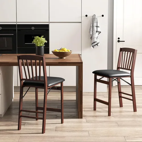 Miniatura 2 de COSTWAY Juego de 2 sillas de altura de mostrador, juego de taburetes de bar de 24.5 pulgadas, taburete de isla de cocina plegable con asiento