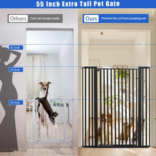 Miniatura 3 de SHYUJAJIE Puerta para mascotas extra alta de 55 pulgadas para gatos, puertas para perros anchas ajustables de 29.92"-43", puerta alta para mascotas