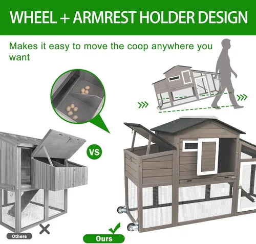 Miniatura 3 de Gowoodhut Gallinero con caja de anidación grande móvil - Patio trasero de madera para gallinero al aire libre, jaula de aves de corral al aire