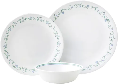 Corelle Juego de vajilla (juego de 12 piezas, Country Cottage) - Juego de cena para 4: 4 x platos, 4 x platos de guarnición y 4 x cuencos. 3 veces