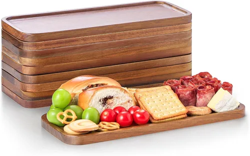 Miniatura 9 de Pequeñas bandejas y platos de madera maciza de acacia – Mini tablas de madera para charcutería, tabla rectangular para quesos para alimentos, baño