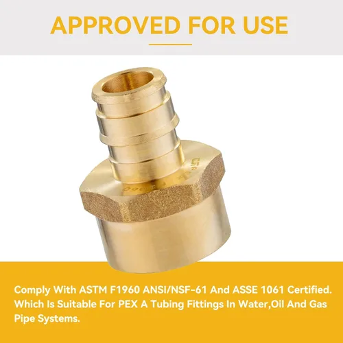Miniatura 4 de Paquete de 5 accesorios PEX-A, adaptador NPT hembra de expansión de latón de 1 x 1 pulgada, adaptador roscado hembra PEX ASTM F1960 para tubos Pex