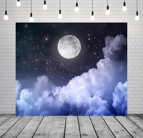 Miniatura 2 de Telón de fondo de luna de 10 x 8 pies, fotografía de luna llena, noche de luna llena, cielo estrellado negro, imagen para recién nacido, baby