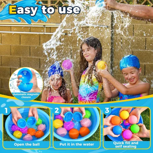 Miniatura 3 de 12 globos de agua reutilizables – Bolas de agua de llenado rápido para niños de 4 a 8 años – Bomba de agua autosellante recargable para fiesta
