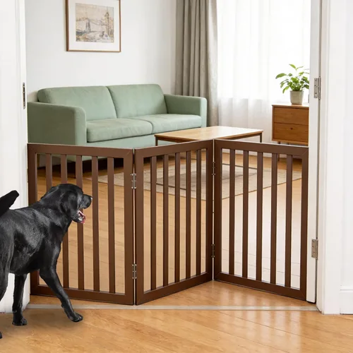 Miniatura 27 de Puerta para perros para interiores, valla independiente para perros, para la casa, puertas, pasillos o escaleras, puerta para mascotas plegable