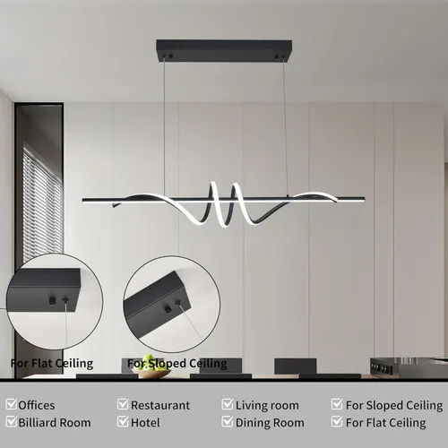 Miniatura 5 de Lámpara colgante LED moderna, lámpara de araña negra de 39.37 pulgadas regulable con control remoto y teléfono, temperatura de color ajustable