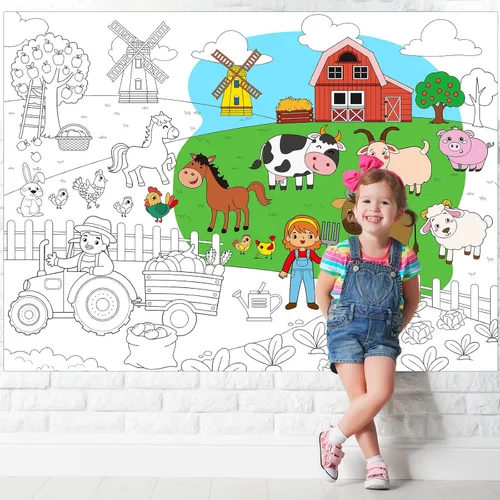 Miniatura 5 de Póster Gigante de Granja para Colorear para Niños Mantel Grande para Colorear Animales Papel de Rollo para Dibujar Libros Hojas Páginas Cubierta