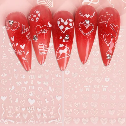 Miniatura 3 de Calcomanías de arte de uñas de corazón de San Valentín, calcomanías de uñas blancas para el día de San Valentín, calcomanías de uñas autoadhesivas
