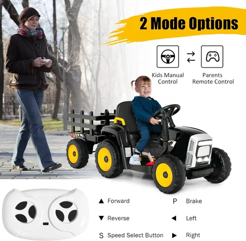 Miniatura 5 de Costzon Tractor de paseo con remolque desmontable, vehículos eléctricos para niños con pala cargadora de cambio de 3 marchas, diseño inalámbrico